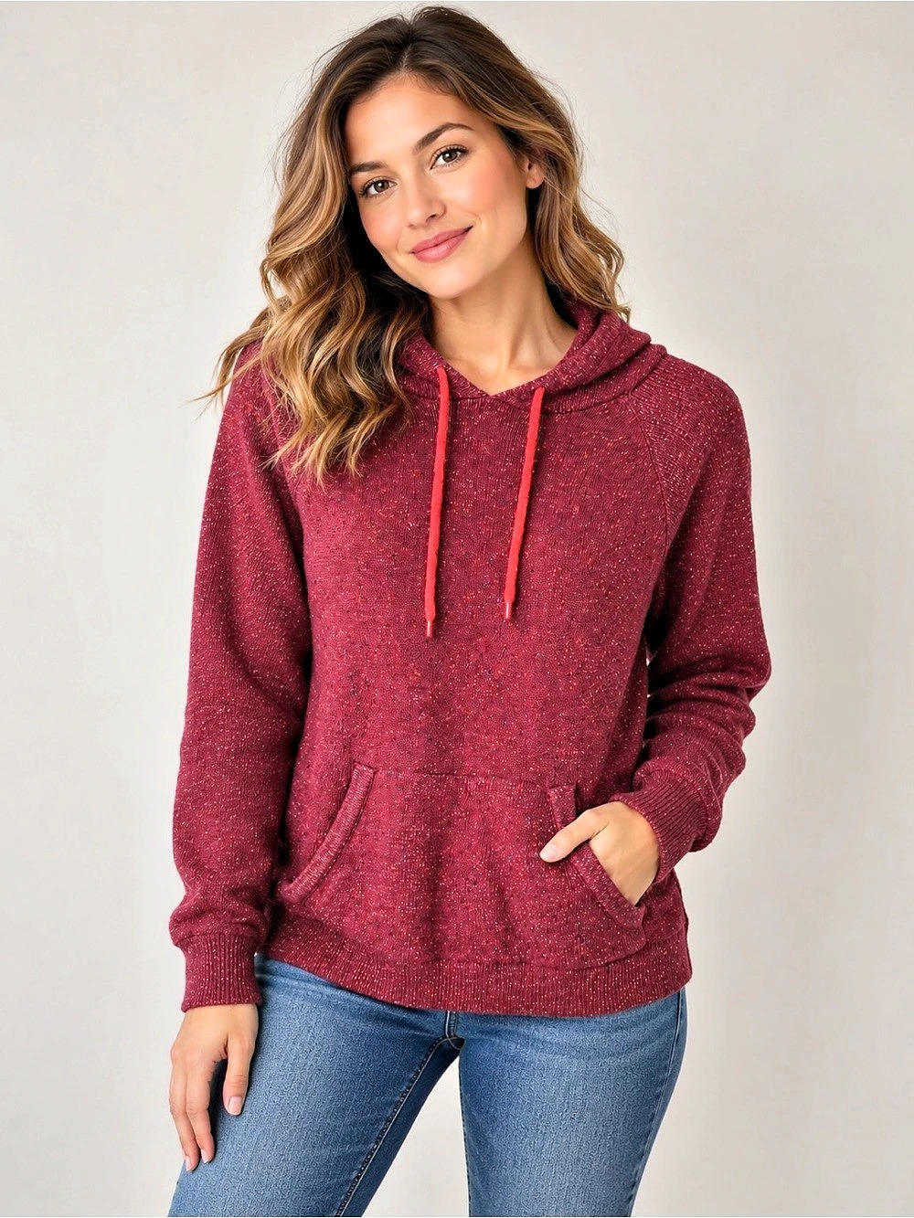 O’Hanlon Mills Burgundy Speckled Knit Pullover Hoodie Women's S